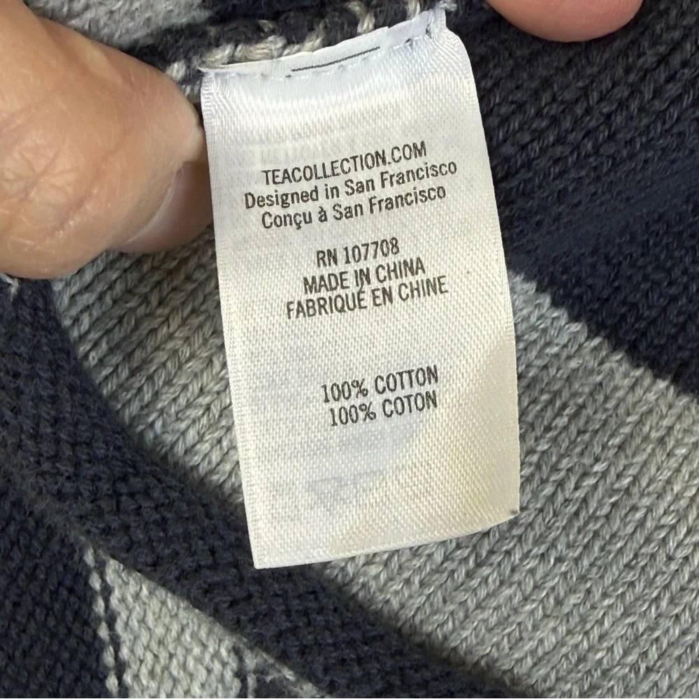 Tea Womens Open Cardigan Sweater sz XL Gray Striped Knitwear Boxy Outdoor Hi-Low
